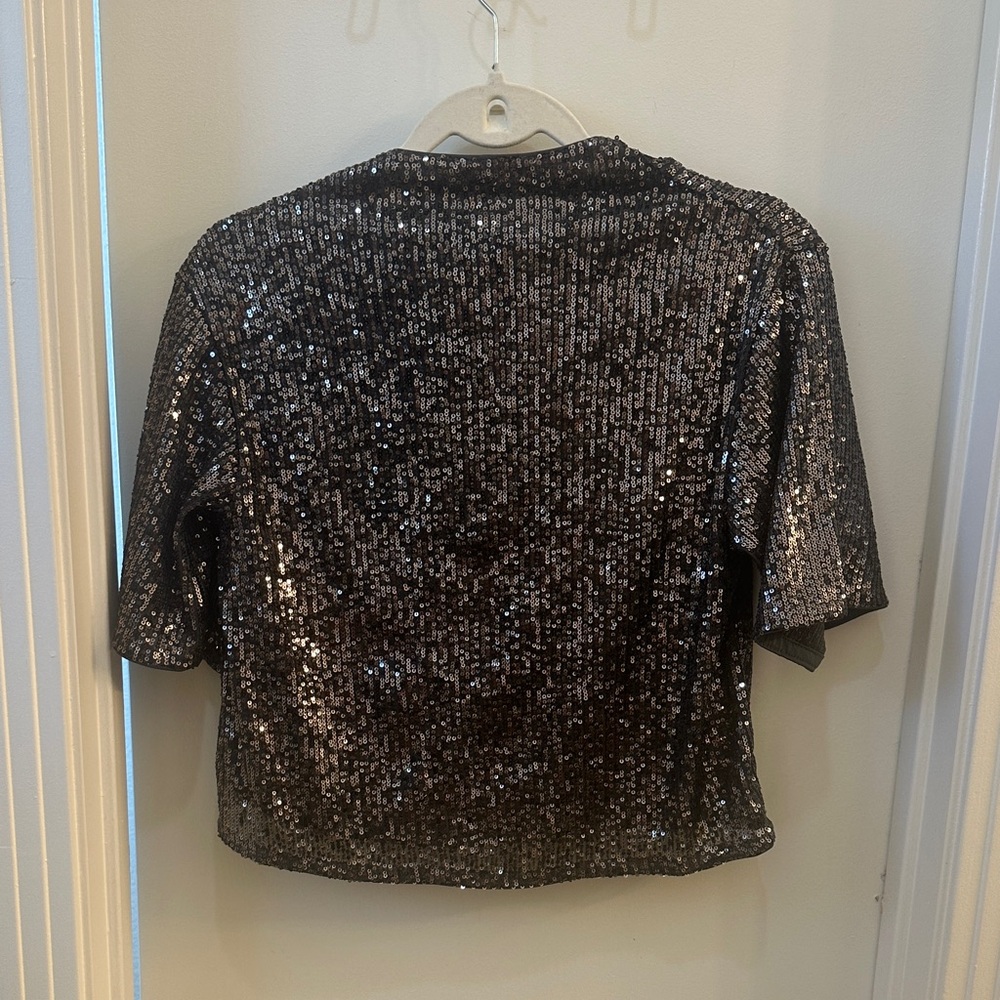 H&M Black Sequin Short Sleeve Top